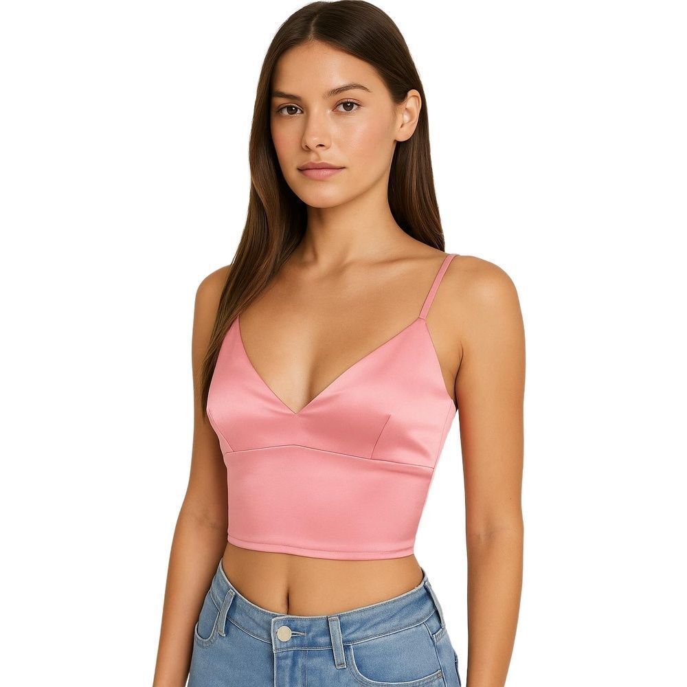 superdown Womens Tank Top Pink V-neck Fitted Solid Cami Pullover Cropped S